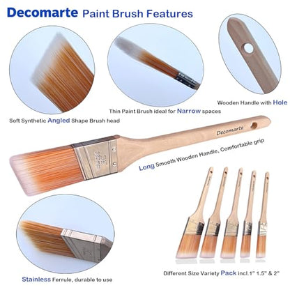 Narrow Paint Brush Long Wood Handle Angled Sash Stain Brush Set