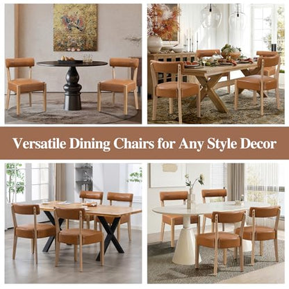 ZJhome Modern Dining Chairs Set of 4 – Mid-Century Modern Faux Leather Upholstered Kitchen & Dining Room Chairs with Curved Back, Oversized Rounded Seat, Sturdy Wood Frame, Brown - color: Brown Leather, size: Set of 4