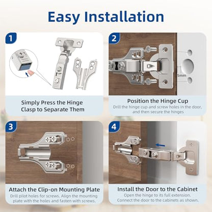 Chibery 20 Pack 3/4" Full Overlay Soft Close Concealed Hinge for Face Frame ＆ Frameless Door, 3D Adjustment, Clip-on Plate, Slow Self Closing Hidden Satin Nickel, 105° Stainless Steel Hinges, 5/8" - size: Full Overlay