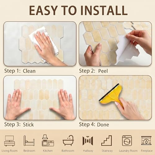 Arttown Peel and Stick 3D Wall Backsplash, 10-Sheet, 12" × 12" Hexagon - color: Beige Hexagon, size: 10PC 12"x12"