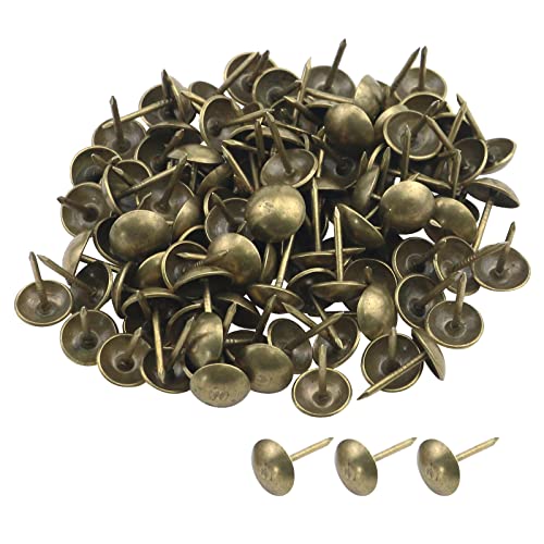 Antrader 100Pcs 3/8" Round Head Metal Upholstery Nails/Tacks,Antique Brass