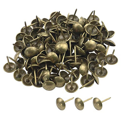 Antrader 100Pcs 3/8" Round Head Metal Upholstery Nails/Tacks,Antique Brass