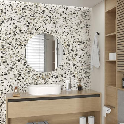 Wide Terrazzo Contact Paper 31.5"x157.4" Peel and Stick Marble Wallpaper - color: White Gray Black, size: 31.5" x 157.4"