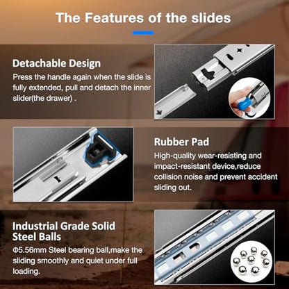 Heavy Duty Locking Drawer Slides Load 201 lbs Full Extension Runners with Lock 12 14 16 18 20 22 24 26 28 30 32 34 36 38 40 Inch Side Mount Rails for Drawer Capacity 201lb 1 Pair - size: 32 Inch