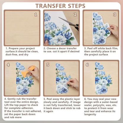 OLYCRAFT 3pcs/Set Blue Flowers Rub on Transfers for Furniture and Crafts 6x12 inch Hydrangea Hummingbird Furniture Decals Chrysanthemums Transfer Stickers Rub on Decals for Wood Home Decor - style: Blue Flower