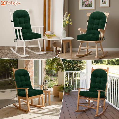 Rocking Chair Cushion - Chenille Fabric, High-Density Sponge, Durable Comfort Non-Slip Bottom Tufted Seat Pads with Ties, Chenille︱Green, 44x19x4 inch - color: Green