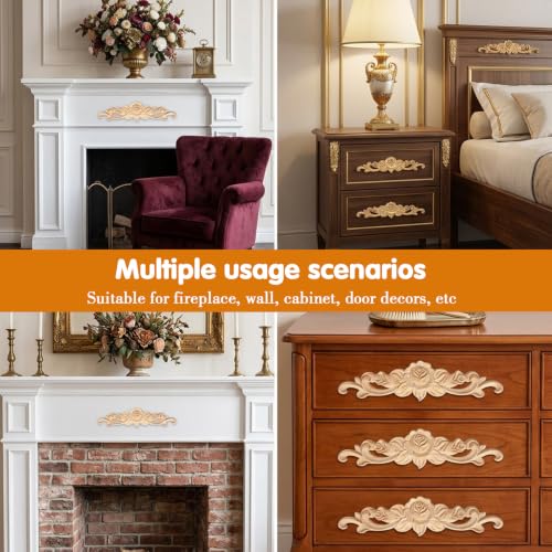 6 Pcs Wooden Appliques, 8 x 2 in Wood Appliques for Furniture