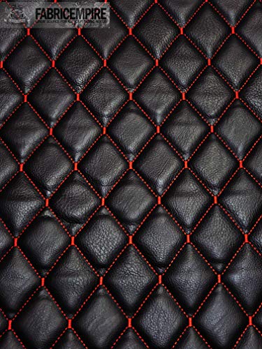 Vinyl Quilted Foam Fabric with 3/8" Foam Backing Upholstery / 52" Wide/Sold by The Yard/FABRIC EMPIRE (Black with Hq Red Thread, Diamond 2" x 3") - color: Black With Hq Red Thread, size: Diamond 2" x 3"