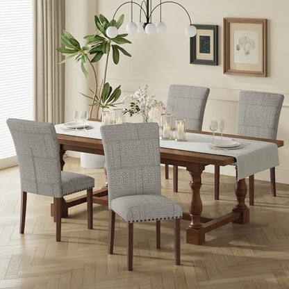 COLAMY Upholstered Parsons Dining Chairs Set of 4, Fabric Dining Room Kitchen Side Chair with Nailhead Trim and Wood Legs - Boho - color: F-boho, size: Set of 4