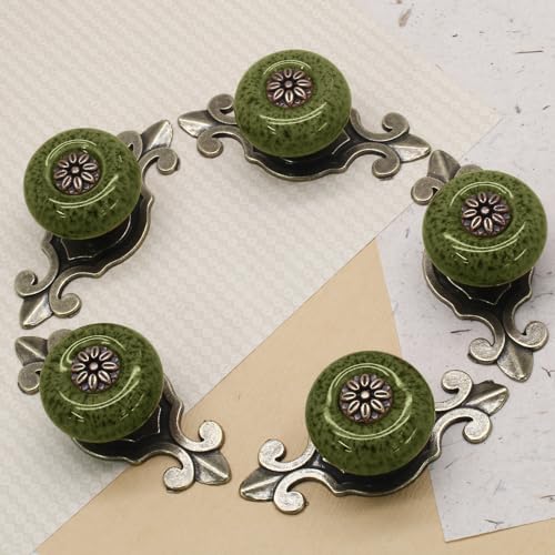 Ceramic Knobs with Pattern, Green, 10pcs - color: Green with Pattern, size: 10 Pieces