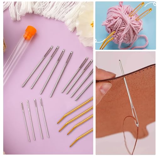 Pikdmin 11pcs Large Eye Sewing Needles Kit, Stainless Steel Large-Eye Blunt Needles & Bent Tapestry Needles for Tapestry,Sewing Wool,Weaving,Darning,Leather, Carpet Canvas Repair - size: 4 sizes/11 pcs