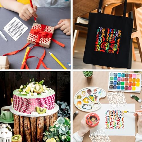 16 Pcs Texture Stencils for Painting Reusable Plastic Small 6×6 Inch Geometric Layering Stencils Abstract Layering Drawing Templates for Crafts DIY Wall Canvas Notebook Knit Card Wood - color: Style A