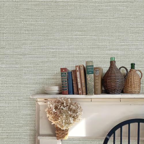 JiffDiff Grasscloth Wallpaper Peel and Stick Cream Grassweave Stick on Wallpaper Textured Self Adhesive Wall Paper Contact Paper 787" x 17.3" - color: withered, size: 17.3" x 787"