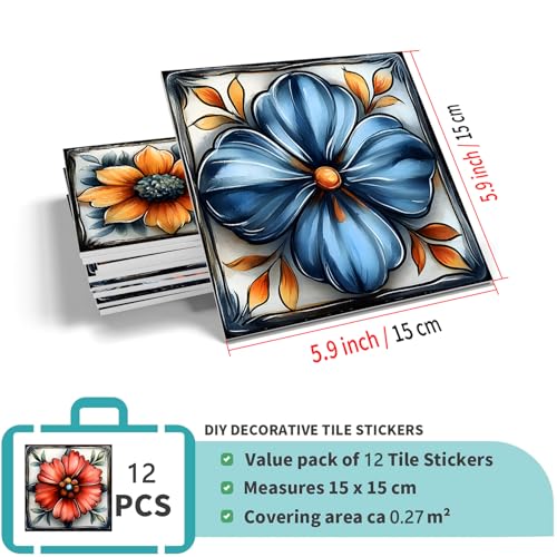 VICCI Peel and Stick Backsplash Decals, 12 Pack, 5.9x5.9 Inch - color: Art-03, size: 5.9x5.9IN*12pcs