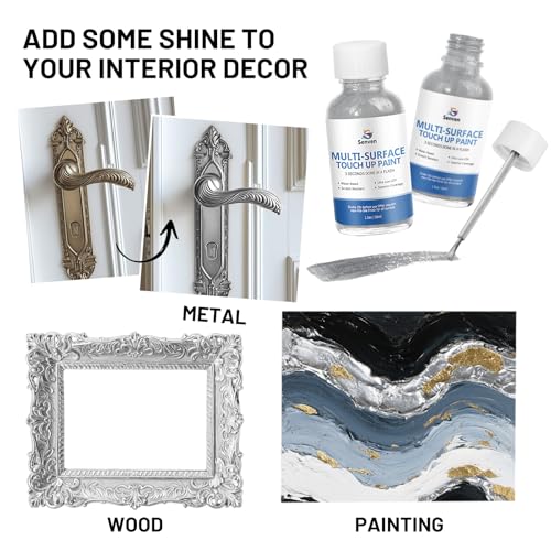SENVEN Liquid Silver Leaf Paint High Gloss Multi Surface Rich Silver Paint for Metal, Wood, Plastic, Canvas, Appliance, Furniture Scratch Repair & Art Handcrafts 30ml/1.5oz Fast Drying Acrylic Metallic Finish