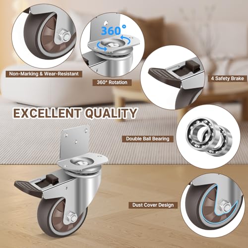 W B D WEIBIDA 3 Inch Side Mount Casters Wheels, L-Shaped Casters Set of 4, 360 Degree Swivel No Noise Casters, Heavy Duty Locking Furniture Casters Wheels for Workbench, Baby Beds, Cabinets, Tables - size: 3IN TPR
