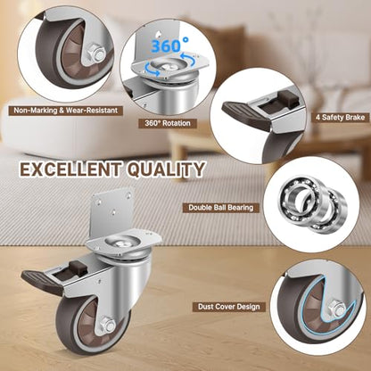 W B D WEIBIDA 3 Inch Side Mount Casters Wheels, L-Shaped Casters Set of 4, 360 Degree Swivel No Noise Casters, Heavy Duty Locking Furniture Casters Wheels for Workbench, Baby Beds, Cabinets, Tables - size: 3IN TPR