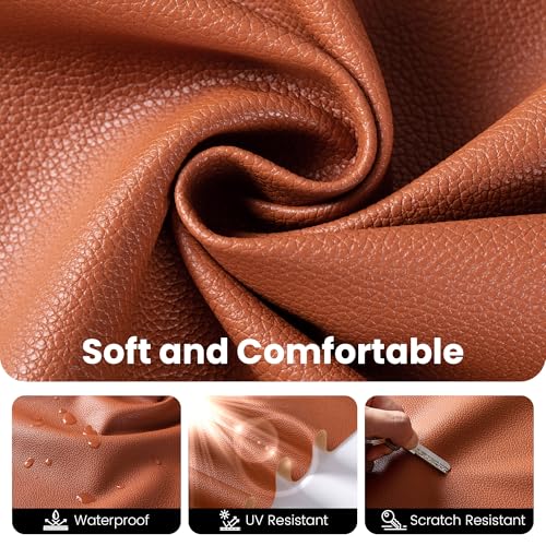 Marine Vinyl Fabric, Upholstery Faux Leather Fabric by The Yard, 1.05mm Lychee Texture Leather Sheets for Sofa Chairs Handbags Hair Bows Earrings Crafts (2 Yards 72''X 54'', Brown) - color: Brown, size: 2 Yard