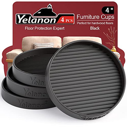 Non Slip Furniture Pads for Hardwood Floors -Yelanon 4Pcs 4” Coasters Cups - color: 4pcs4"round Black