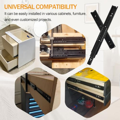 2 Pairs of 10 Inch Duty Drawer Slides,Cabinet Slides 3-Section Full Extension Ball Bearing Side Mount,for Dresser, Cabinet, Kitchen 100 LB Capacity