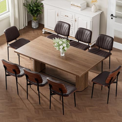 REONEY Dining Chairs Set of 4, Mid-Century Modern Kitchen Chairs, Brown - color: Dark Brown Shell Strips