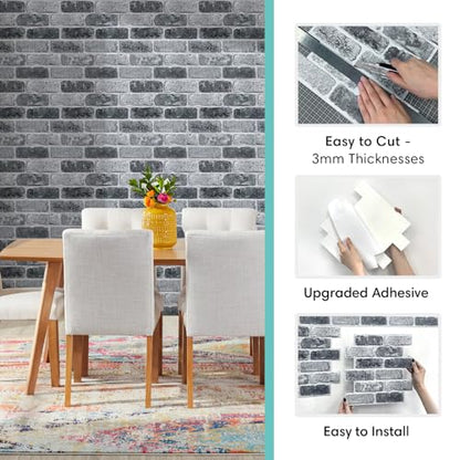 Commomy 3D Faux Brick Peel and Stick Tiles 10 pcs 11.8" x 11.8" - color: Brick-V