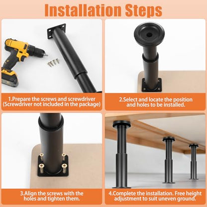 4 PCS Adjustable Furniture Legs, 7.08-13 Inch Heavy Duty Metal Support Legs for Bed, Sofa, Cabinet, Table, Black
