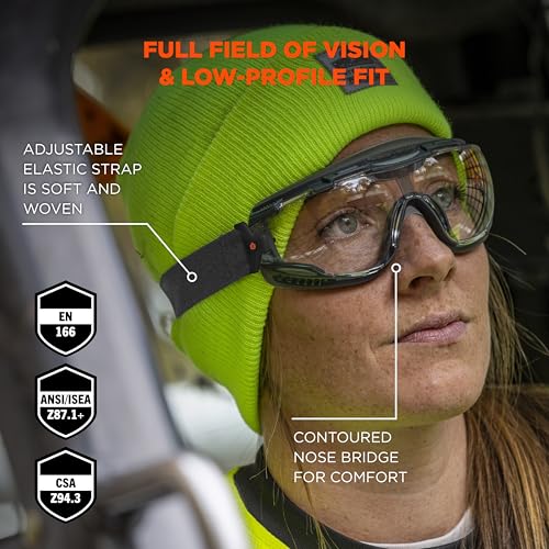 Ergodyne Skullerz Arkyn Protective Dust Safety Goggle, Non-Vented, Anti Fog, Scratch Resistant, Adjustable Fabric Strap - color: Clear Lens, style: Work Utility