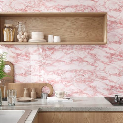 VEELIKE Pink Marble Contact Paper Wallpaper Stick and Peel 15.74 x118.11inches Self Adhesive Removable Waterproof Wall Covering for Table Countertop Cabinet Drawer - size: 15.7" x 118"