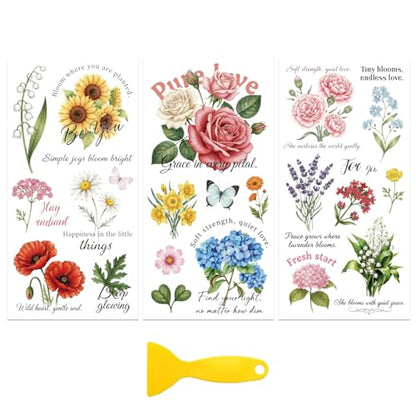 Peacoblue Floral Text Rub On Transfers for Furniture 6"x12" - style: Popular Bouquets with Simple Text