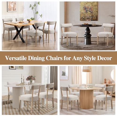 ZJhome Dining Chairs,Set of 6 Mid-Century Modern Wooden Kitchen Chairs with Linen Upholstery - Low-Back Woven Design for Kitchen & Dining Room,Oatmeal Fabric - color: Oatmeal Fabric, size: Set of 6