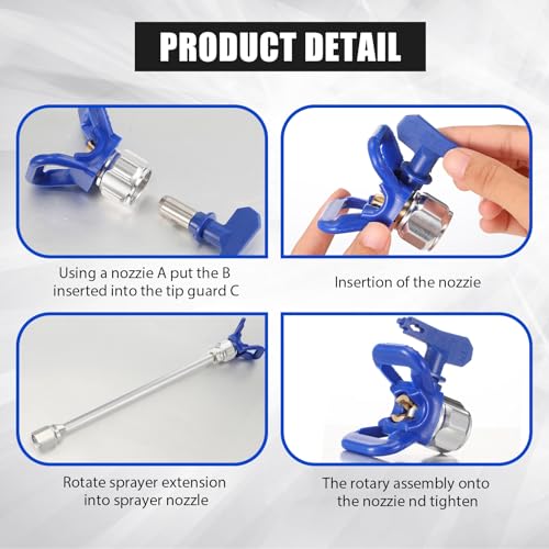 9 Pcs Airless Paint Sprayer Tips Reversible Spray Tip Airless Paint Sprayer Nozzle and Spray Gun Tip Extension with Red Guard Pole Rod and Tips (109,213,315,413,621) - size: 109, 213, 315, 413, 621