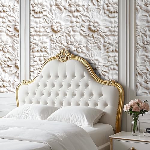 17.5x475 Off White Contact Paper Peel and Stick Floral Wallpaper White Paintable Baroque Art Deco Flower Wall Mural Wallpaper 3D Embossed Wall Paper Peel and Stick Modern for Bathroom Ceiling - size: 17.5" x 475"