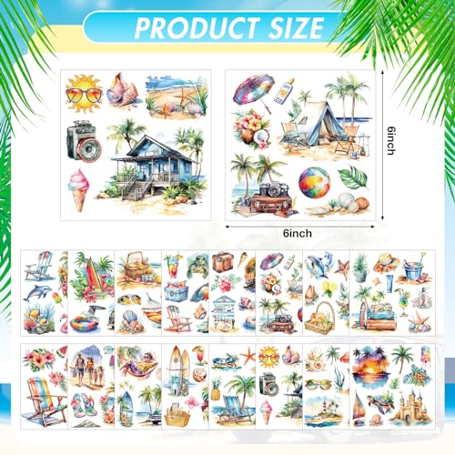 Dispowreath 16 Pcs Summer Hawaii Rub on Transfer Travel, 6x6 Ocean - style: Summer Travel