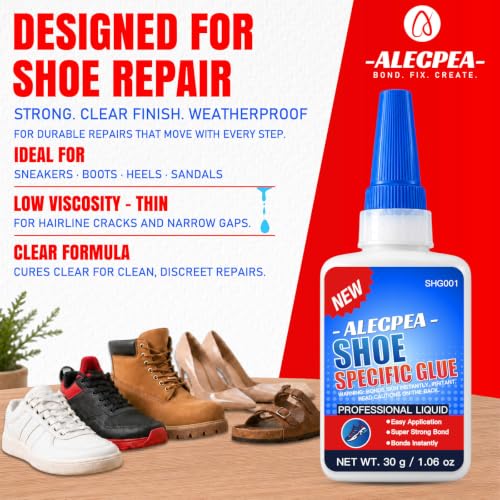ALECPEA Shoe Glue for Sole Repair, Thin Clear Adhesive, 30g with 3 Tips - color: Shoe Glue