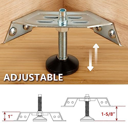 POWERTEC Corner Leveling Feet 4PK, Heavy Duty Adjustable Corner Bracket Levelers with Nylon Foot for Cabinets, Vanities, Furniture & Shelves (71157) - size: Set of 4, style: Corner leveling feet
