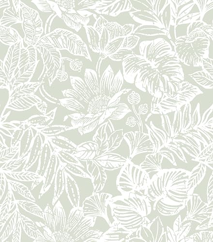 Peel and Stick Wallpaper Modern Wall Paper Boho Contact Paper Bedroom Bathroom Wallpaper Peel and Stick Light Green Tropical Leaf Removable Self-Adhesive Wall Decor 17.3" x 197" - color: Light Green, size: 17.3" x 197"