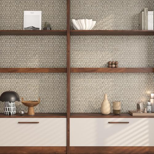 FunStick 16"x240" Taupe Brown Grasscloth Peel and Stick Wallpaper Textured