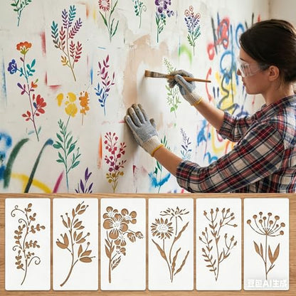 18PCS Stencils for Painting, Reusable Flower Stencils