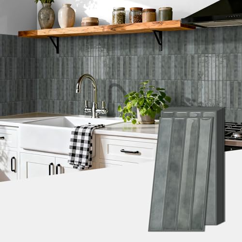 artfanke 3D 20 Sheets Peel and Stick Kitchen Backsplash Tile Stickers, 4.72"x9.68"Slab Marble Self Adhesive Retro Subway Wall Tiles Panel Decal for Kitchen Bathroom (Gray) - color: Etp02