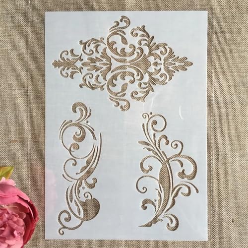 TIAMECH A4 Reusable Damask Frame Lines Stencil for Painting - style: Damask Frame Lines