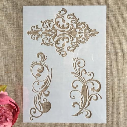 TIAMECH A4 Reusable Damask Frame Lines Stencil for Painting - style: Damask Frame Lines