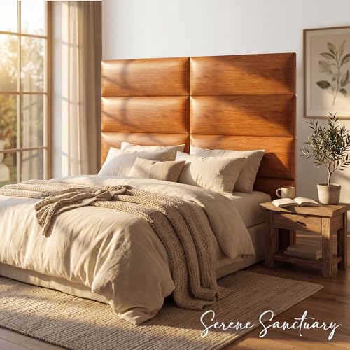 Xuhal 70.8 x 29.4 in Peel and Stick Queen Headboard, 9 Panels, Oak