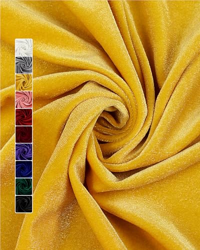 HOTGODEN Yellow Stretch Velvet Fabric by The Yard: 63" Wide 2 Yards 95% Polyester 5% Spandex Velvet Fabric for DIY Sewing, Upholstery, Apparel, Costume, Craft - color: Yellow, size: 2 Yard