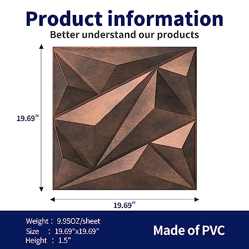 Art3dwallpanels 3D Wall Panels Diamond, PVC Antique Copper - color: Antique Copper