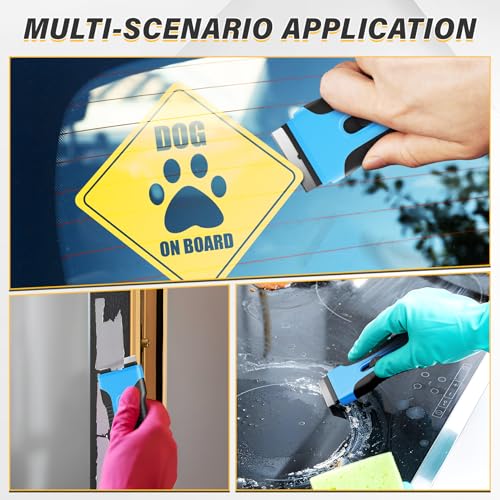 DIYSELF 2 Pack Glass Scraper, Razor Blade Scraper Tool with 10 Spare Blades - color: Blue