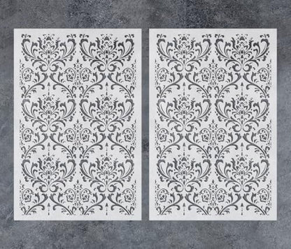 GSS Designs Damask Wall Stencil for Painting 2 Pack of 16x24Inch Wall Stencil DIY Home Decor Stencils Paint Stencil for Walls Furniture Floors Fabric Crafts - style: 2 Pack of Damask 16''x24''