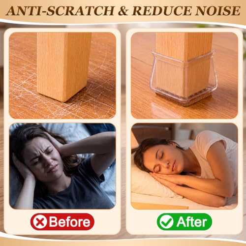 Wenqik 100 Pcs Square Chair Leg Floor Protectors Silicone Chair Leg Covers with Felt Pads Furniture Foot Cap for Hardwood Floors, Reduce Noise, Tile Wood Floor Protection Fit 1-3/16" to 1-9/16" - size: Medium