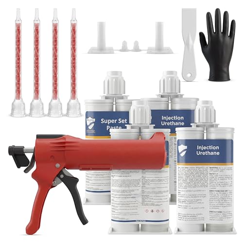 SolidFix 10ft Concrete Crack Repair Kit with All Tools – Professional Urethane Injection System – Wall Repair Paste for DIY Projects -Ideal Crack Filler to Stop Basement & Foundation Leak Permanently