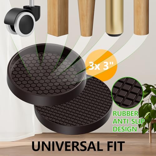 Non Slip Furniture Pads- 3"x3" Round Anti Skid Caster Cups Furniture Coasters, Anti-Sliding Grippers Floor Protectors for Furniture Bed, Couch, Chair Leg, Brown(Set of 8) - size: 3" 8pcs Brown